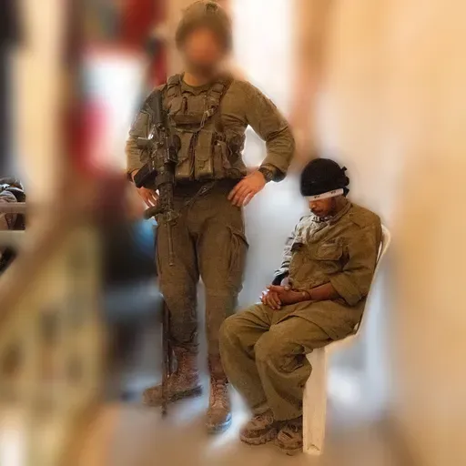 Ein Gazaner in einer IDF-Uniform neben israelischen Soldaten in einem Haus in Rafah im letzten Monat. Das Foto wurde unscharf gemacht, um identifizierende Merkmale zu entfernen. Credit: David Bachar